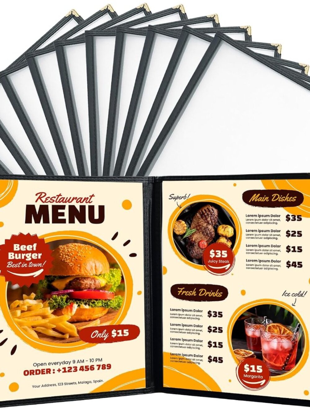 FLKQC 10pcs 2 Page Menu Covers, 4 View 8.5 x 11 Inch Clear PVC Menu Holder